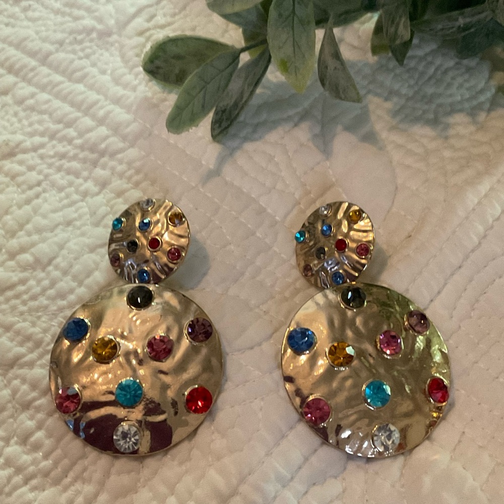 Gold Statement Earrings with Multicolor Gems
